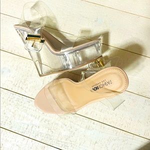 Clear Platform Wedge Heels Nude